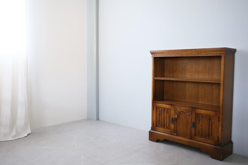 英国アンティーク木製ブックシェルフ/本棚/食器棚/飾り棚/収納ラック92-126