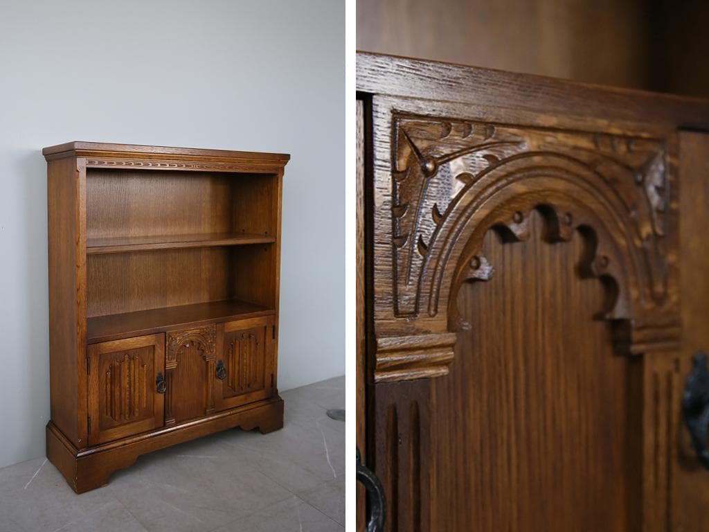 英国アンティーク木製ブックシェルフ/本棚/食器棚/飾り棚/収納ラック92-126