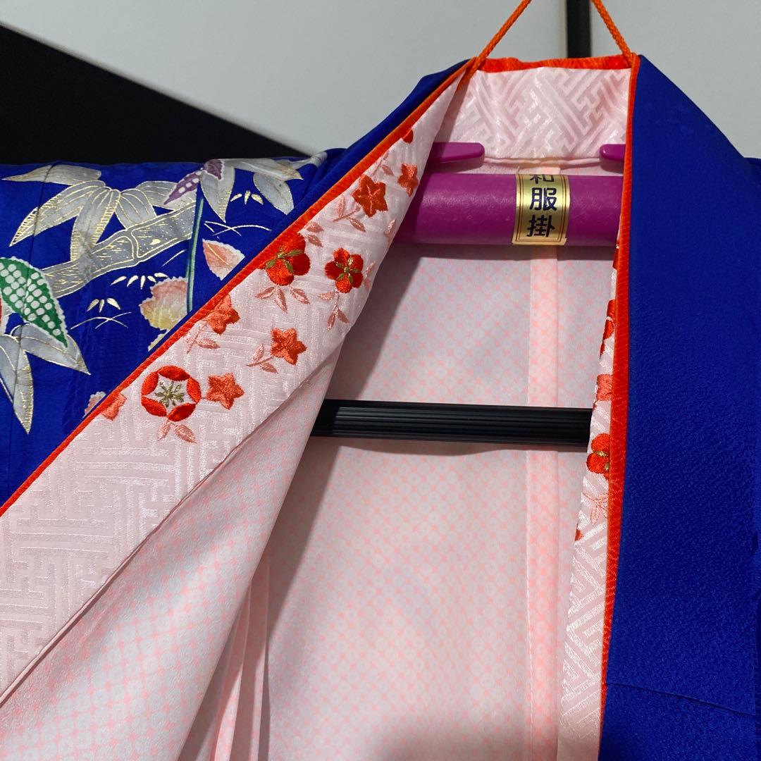 専用　七五三　7歳　青　正絹　着物　このゆびとまれ