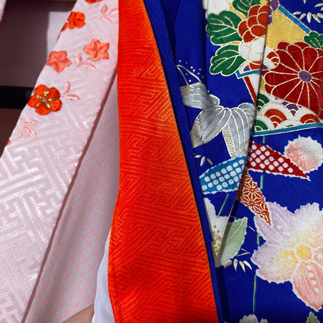 専用　七五三　7歳　青　正絹　着物　このゆびとまれ