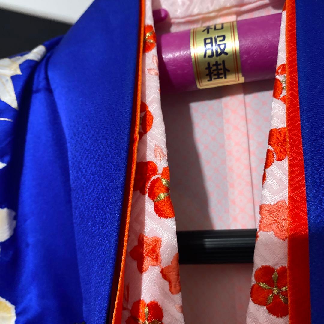 専用　七五三　7歳　青　正絹　着物　このゆびとまれ