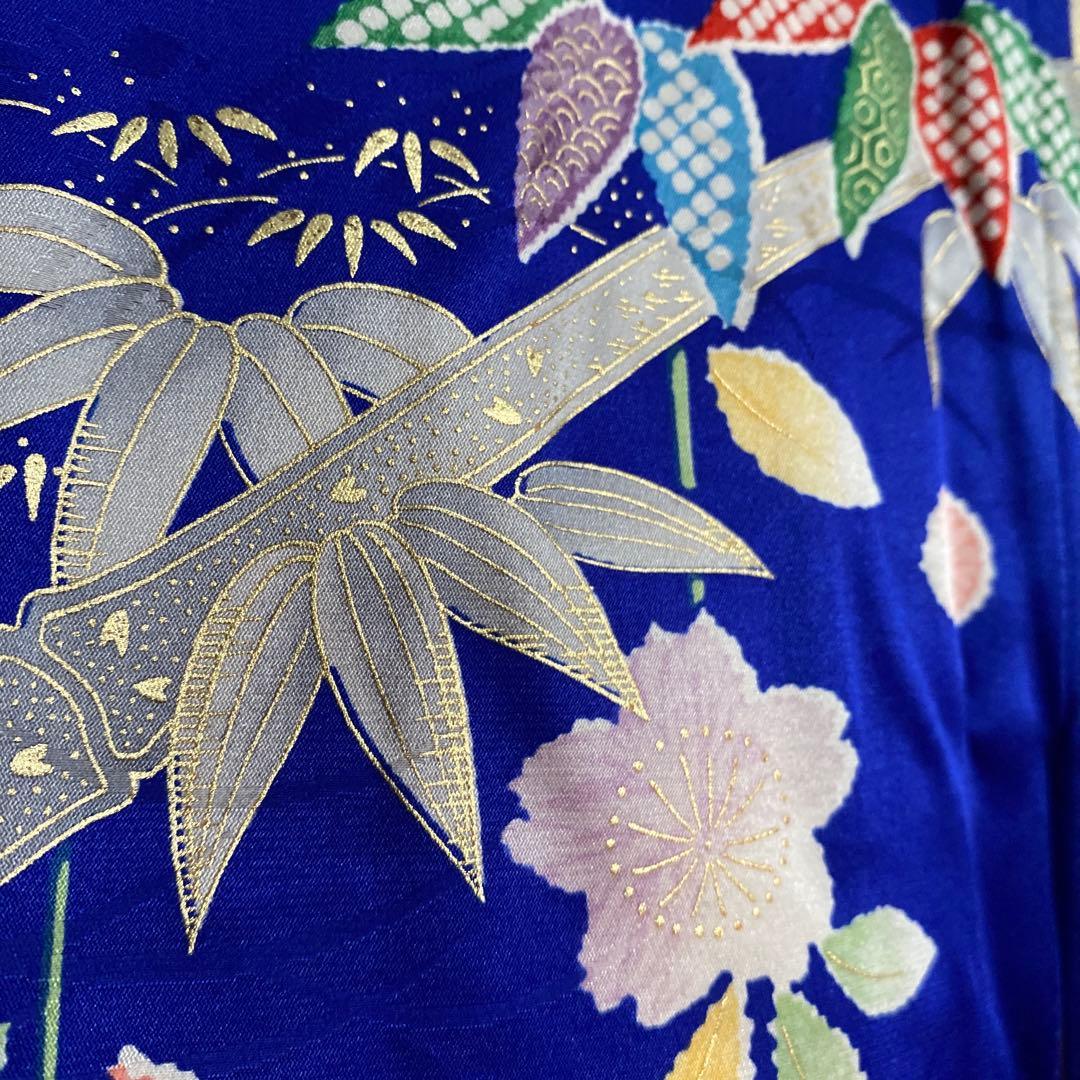 専用　七五三　7歳　青　正絹　着物　このゆびとまれ