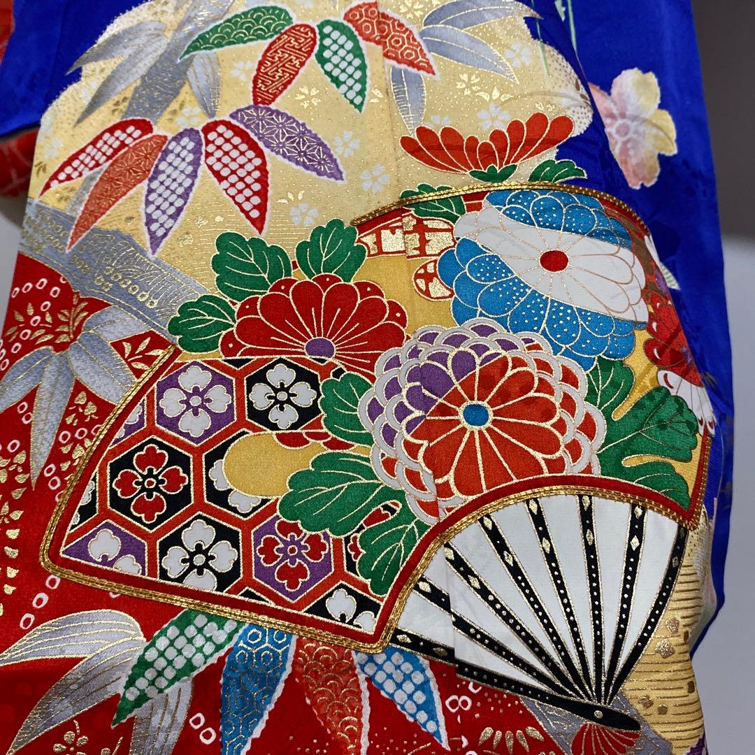 専用　七五三　7歳　青　正絹　着物　このゆびとまれ