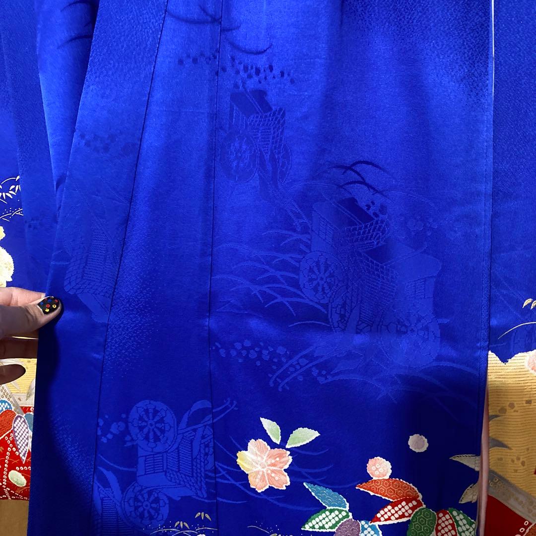 専用　七五三　7歳　青　正絹　着物　このゆびとまれ