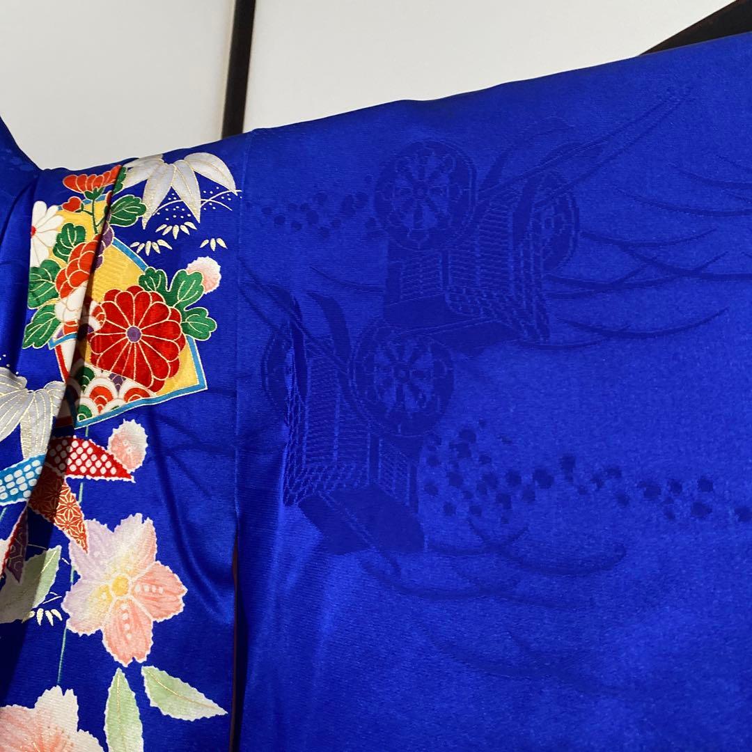 専用　七五三　7歳　青　正絹　着物　このゆびとまれ