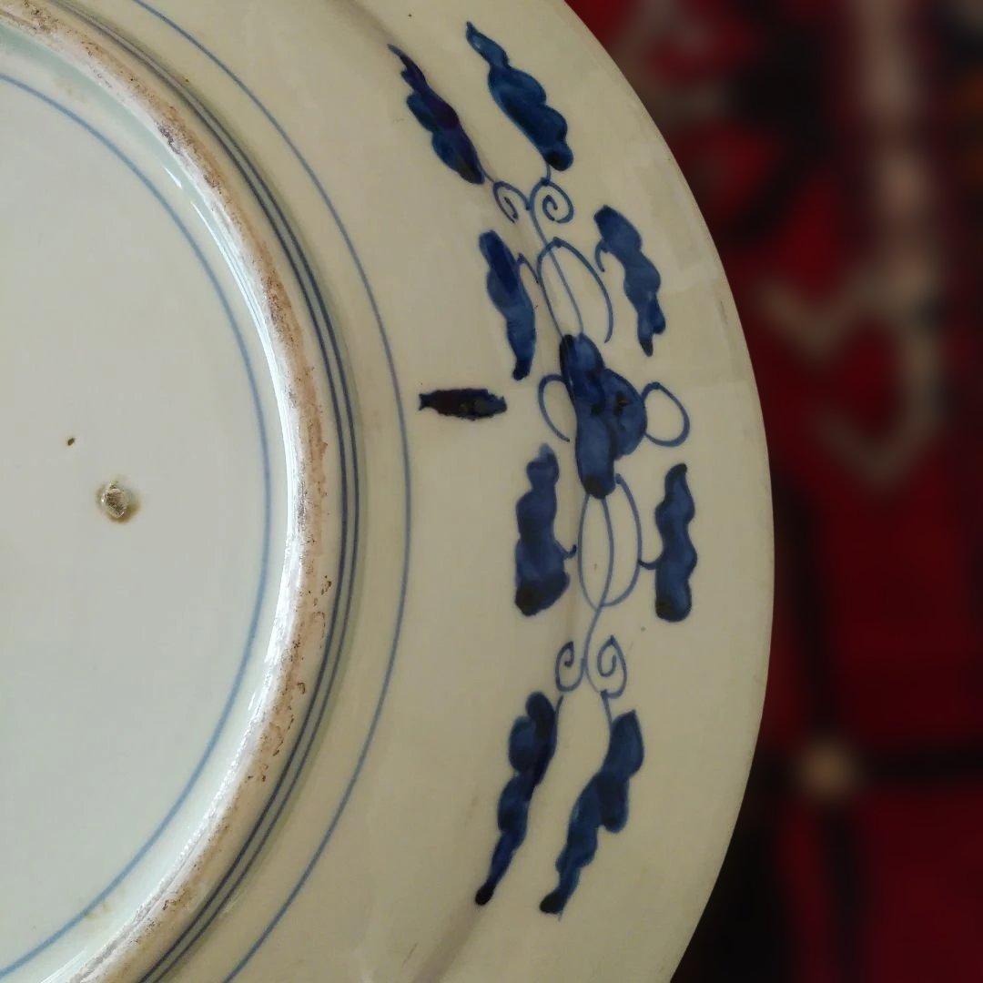 希少　珍品　 古伊万里 有田官窯　青磁染付大皿　特大皿　口径約44cm　有田焼