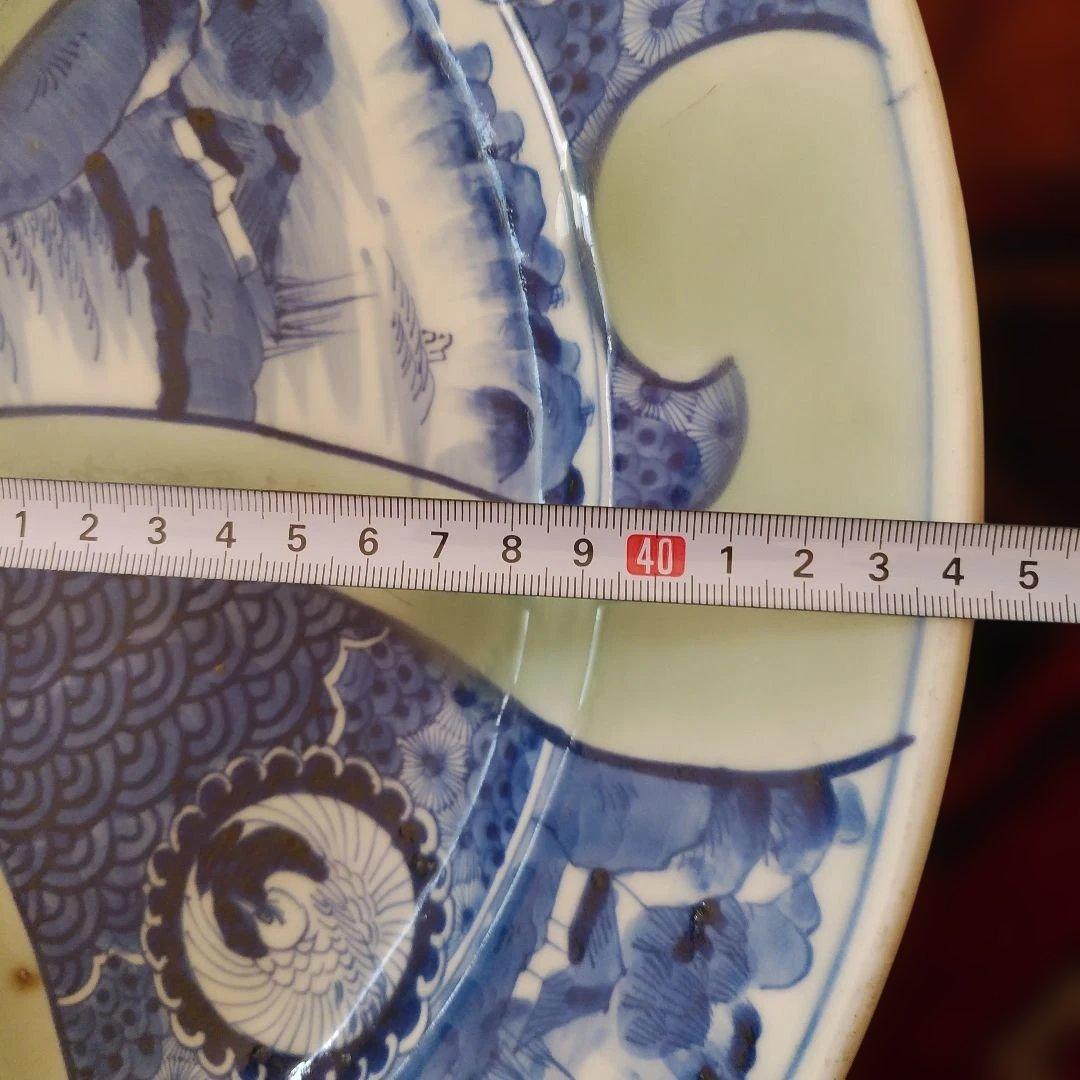 希少　珍品　 古伊万里 有田官窯　青磁染付大皿　特大皿　口径約44cm　有田焼