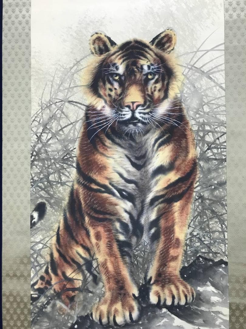 【真作】楠堂/猛虎図/トラ図/掛軸/名家伝来/AC-569