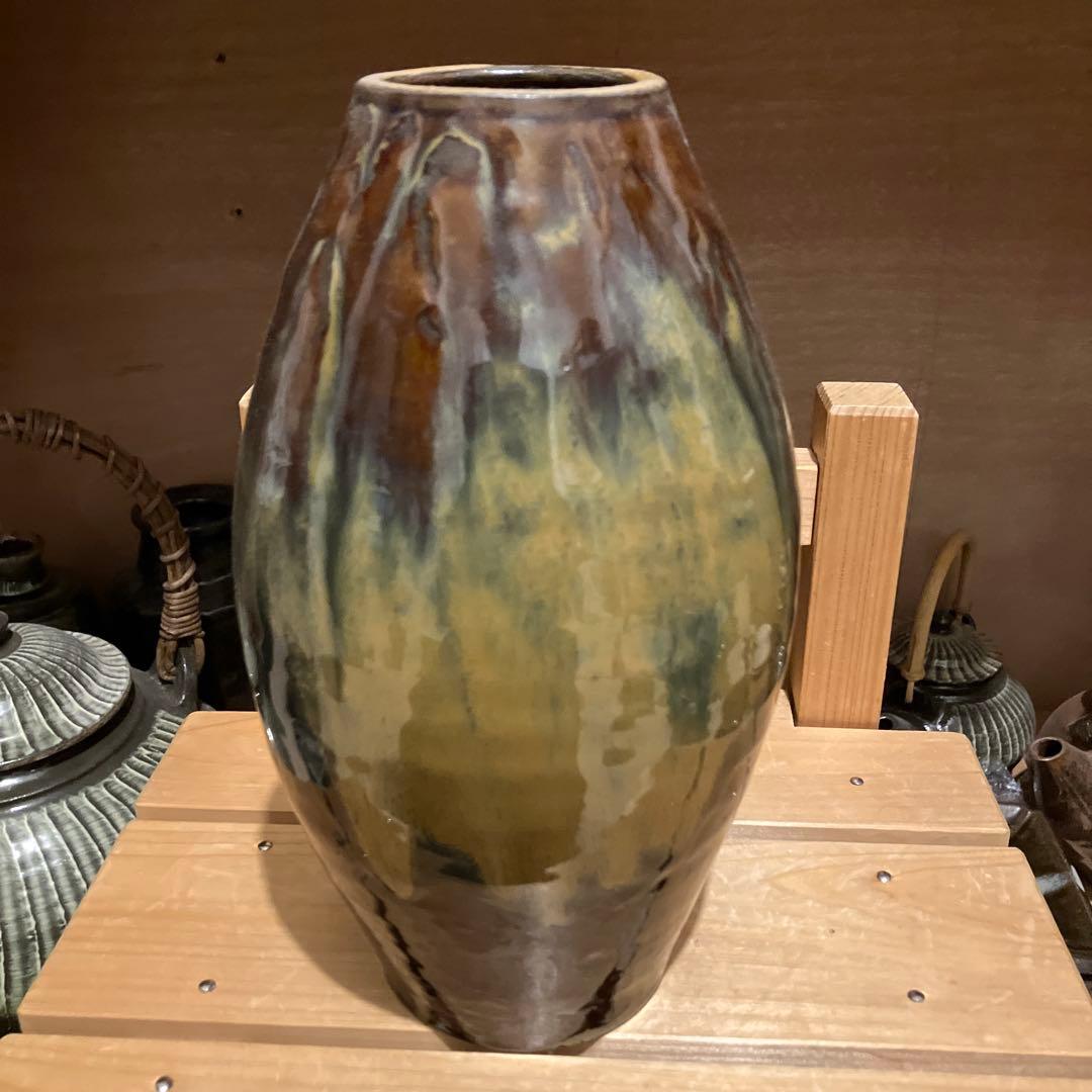 名工　黒木力　作　小鹿田　大砲花瓶　民藝