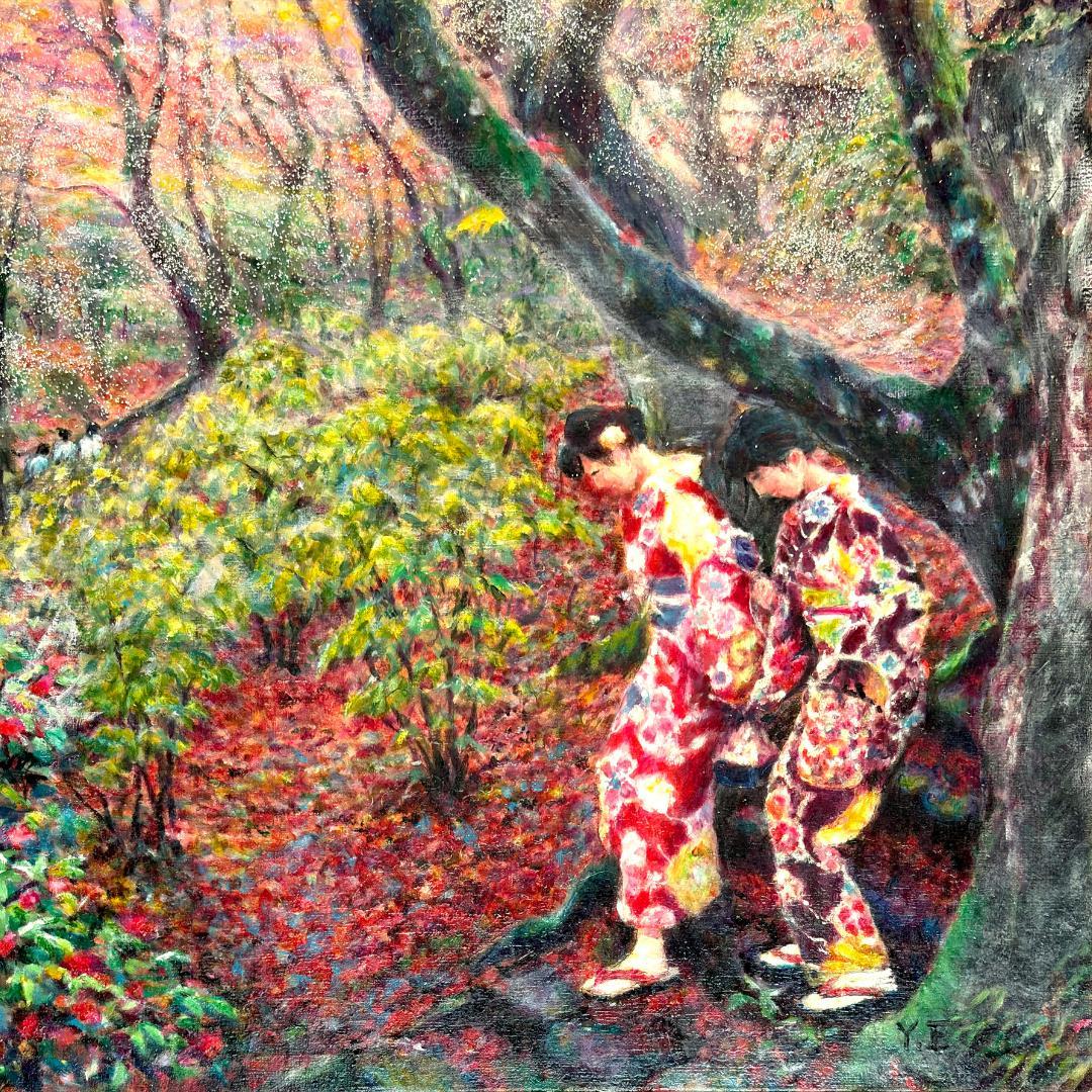 風景画「紅葉の常寂光寺Ⅱ」油彩画 F10 京都・嵯峨野 張りキャンバス・額なし