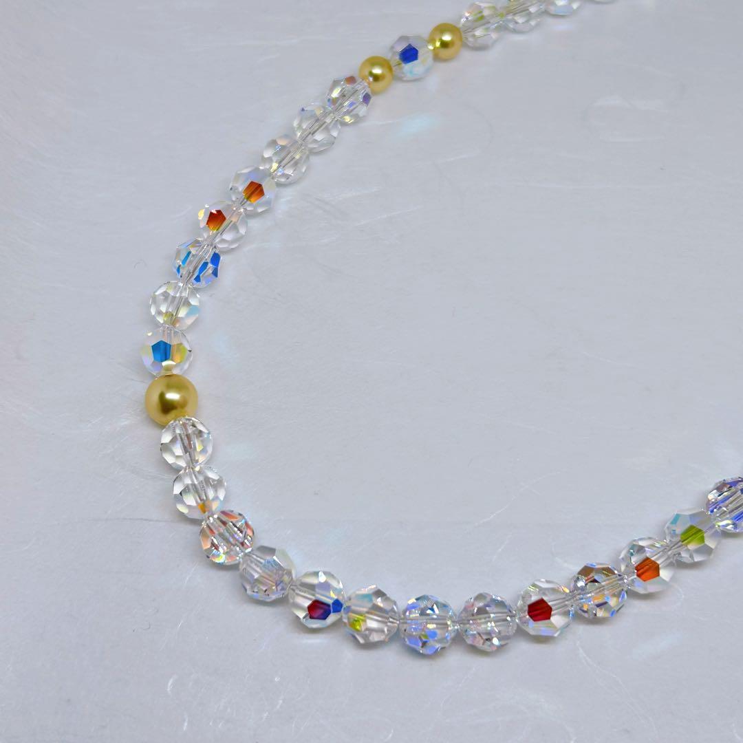 Crystal AB8mm＆ゴールドパールネックレス41cm