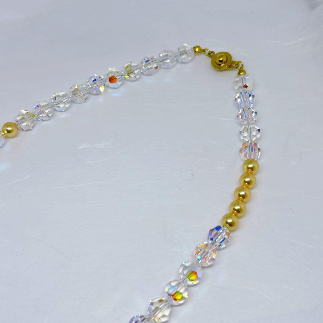 Crystal AB8mm＆ゴールドパールネックレス41cm