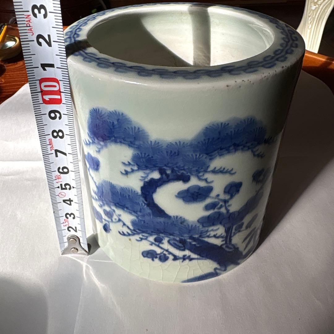染付筆筒　松竹梅青花筆筒　11.2cm✖️10.6cm