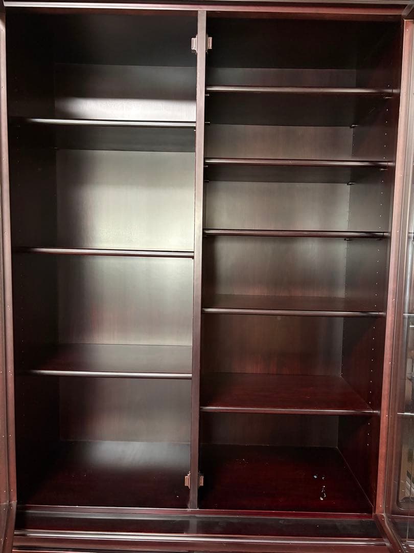 (コメント必須！)木製食器棚 本棚 ガラス扉付き キャビネット ブラウン 下段