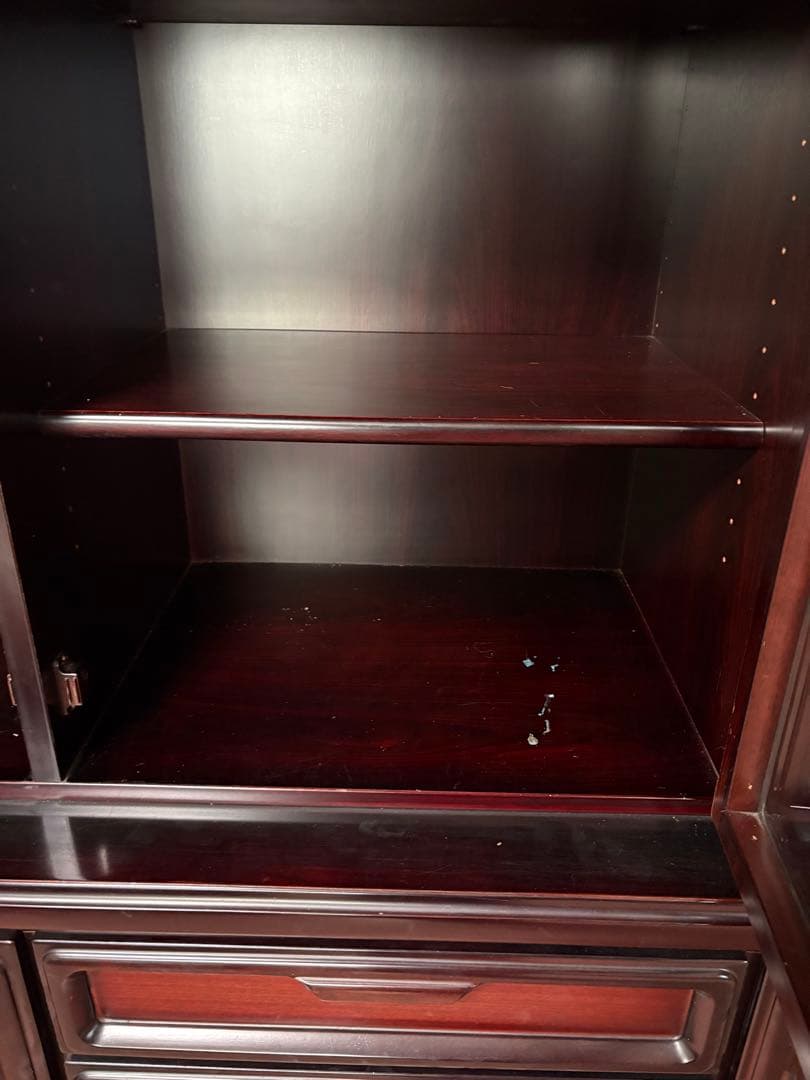 (コメント必須！)木製食器棚 本棚 ガラス扉付き キャビネット ブラウン 下段