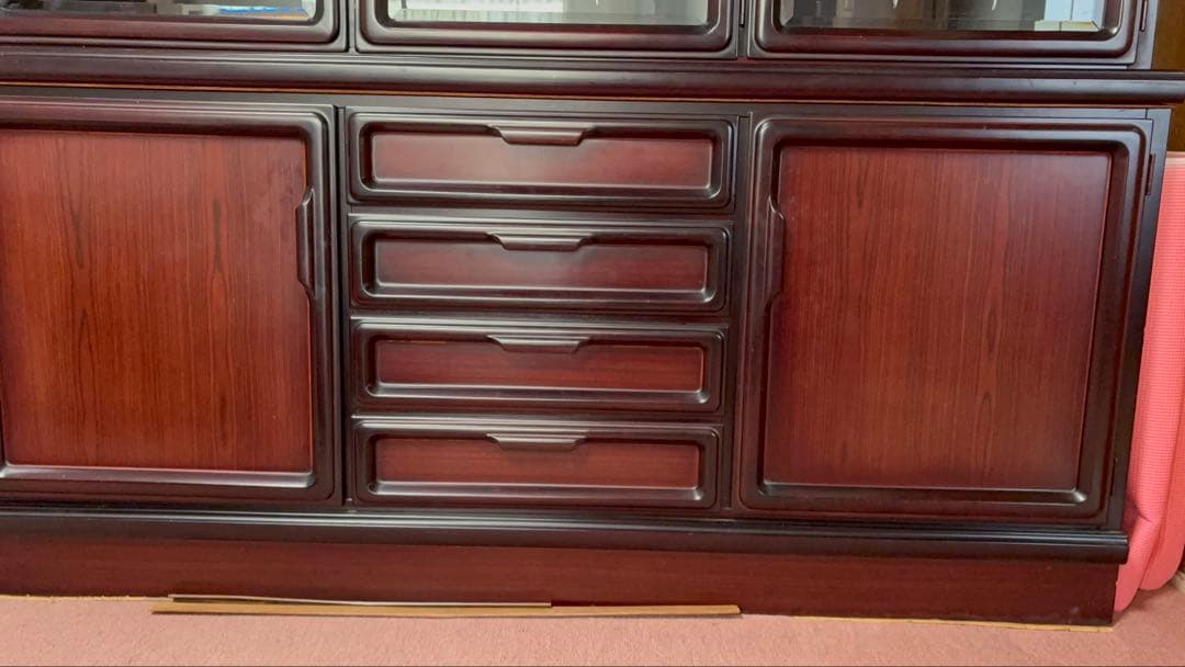 (コメント必須！)木製食器棚 本棚 ガラス扉付き キャビネット ブラウン 下段