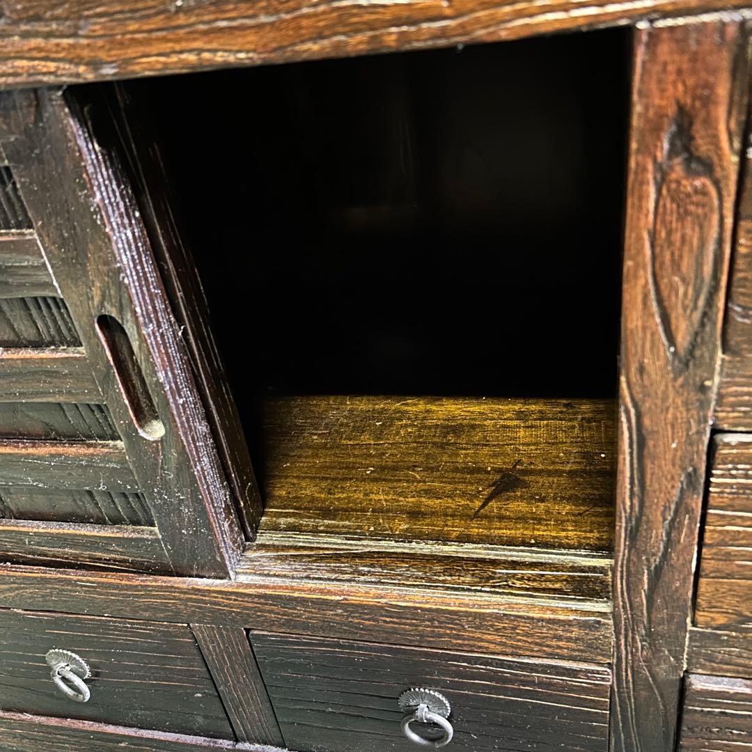 CK4★民芸家具★ 帳場箪笥 車箪笥 タンス 飾り棚 小物入 アンティーク