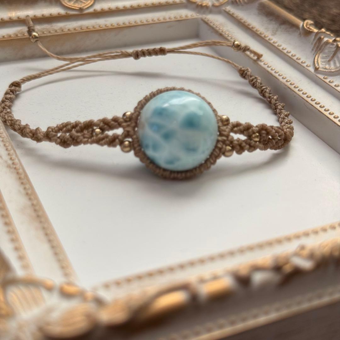 ラリマー ブレスレット 18.5mm マクラメ 高品質 ドミニカ産 一点物