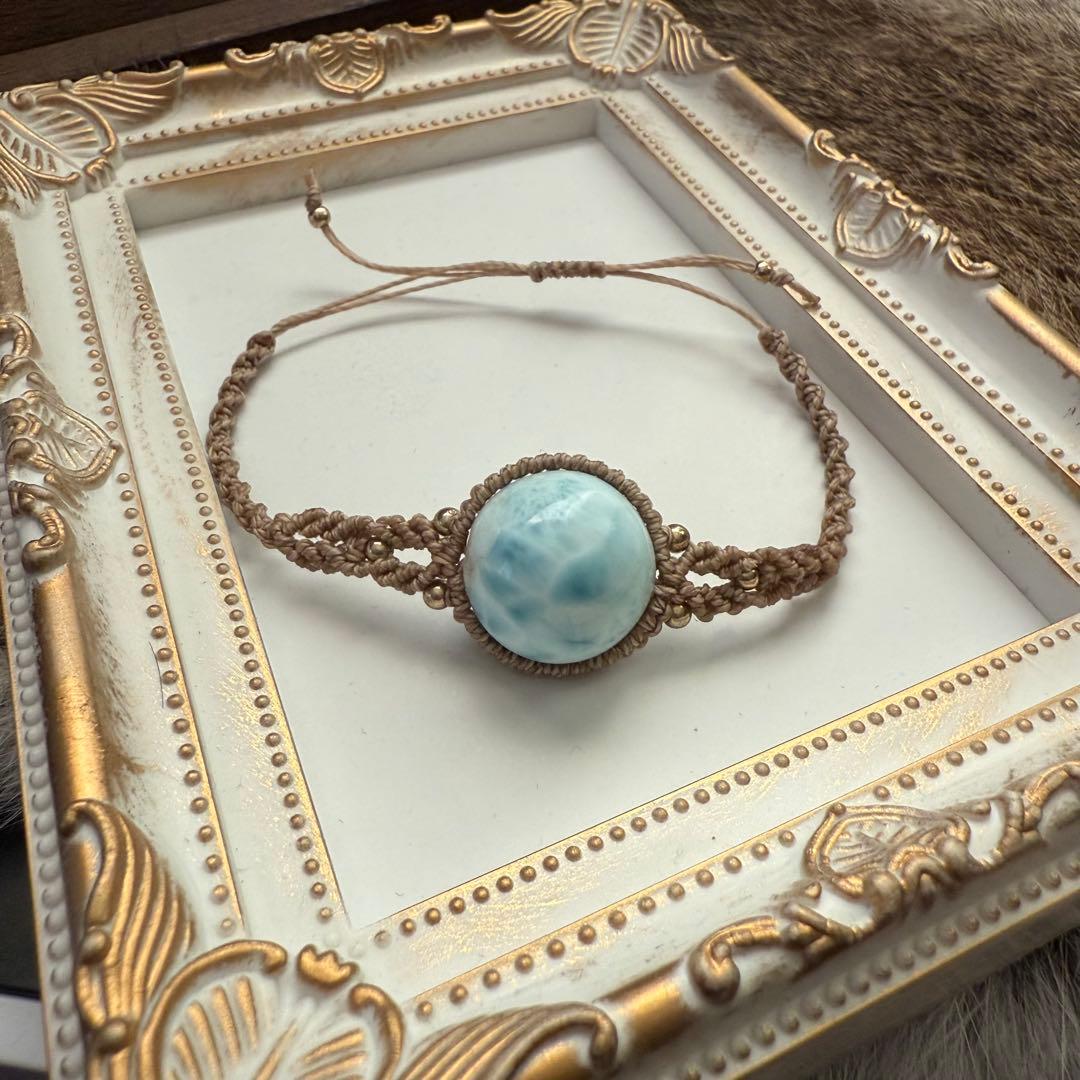 ラリマー ブレスレット 18.5mm マクラメ 高品質 ドミニカ産 一点物