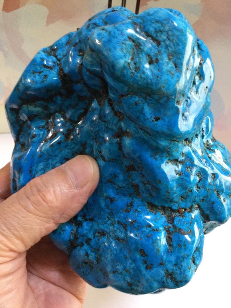 ターコイズトルコ石原石磨き石　水晶　観賞石