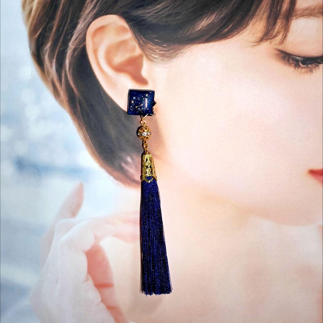 【1278】レジンモチーフとタッセルのピアス