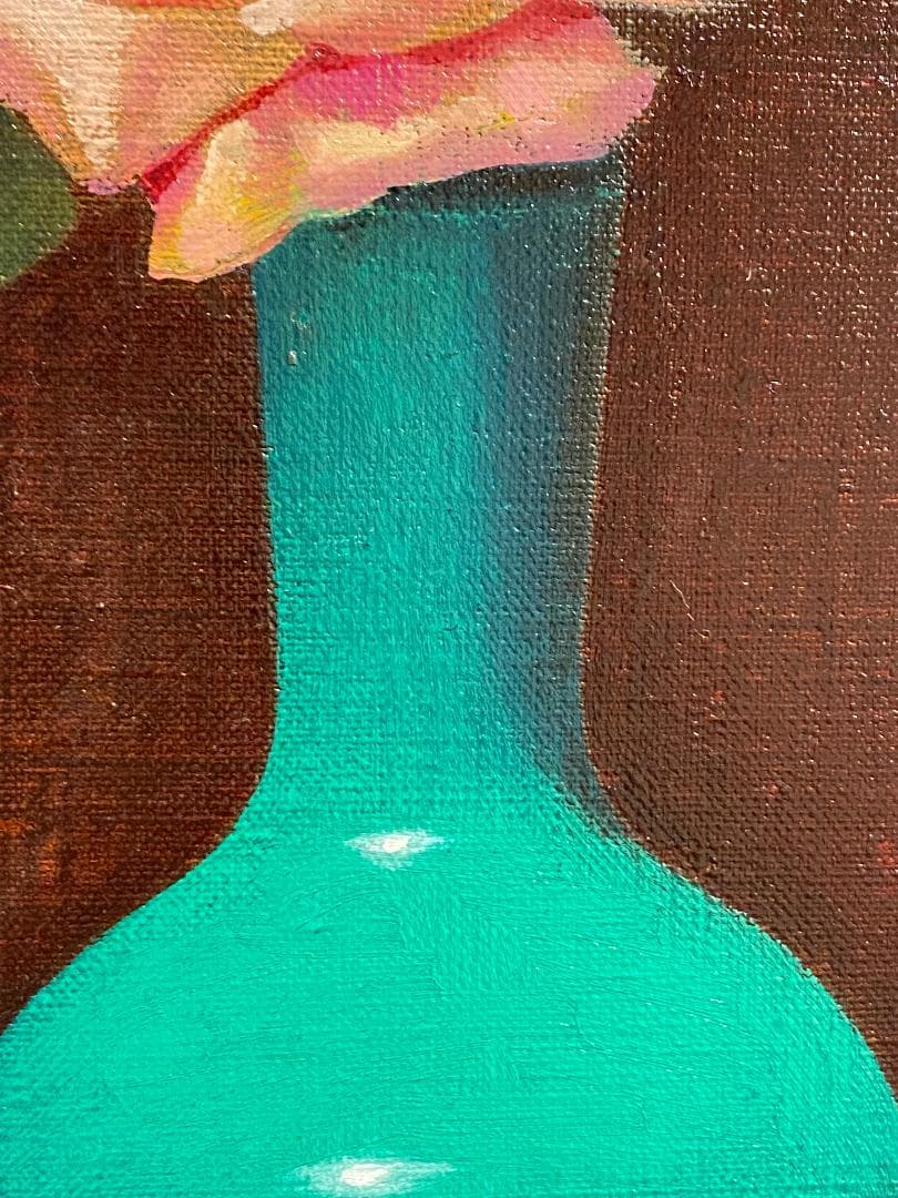 「真作」石村正太郎「花」油絵　額付　絵画　油彩画　静物画　サイン有　F4号