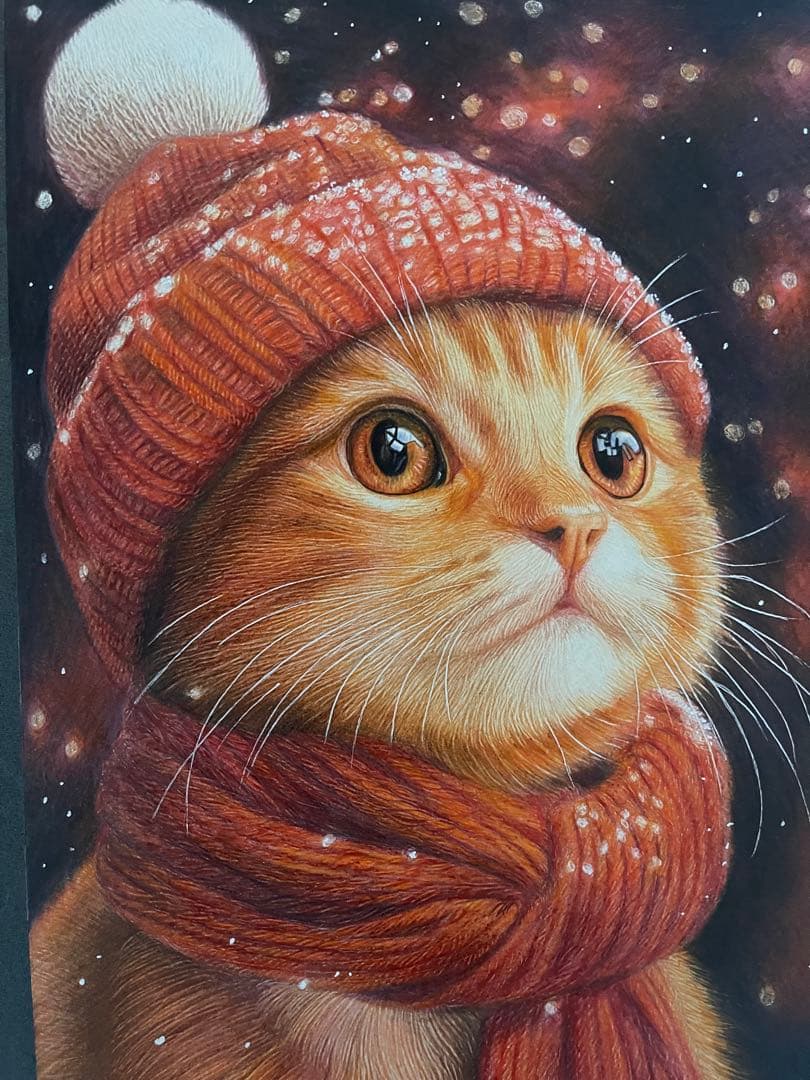 色鉛筆画A4 茶トラ.仔猫