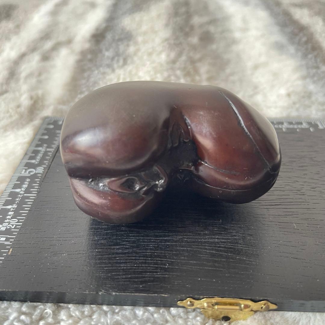 木製 顔の彫刻 約10cm 陰陽木
