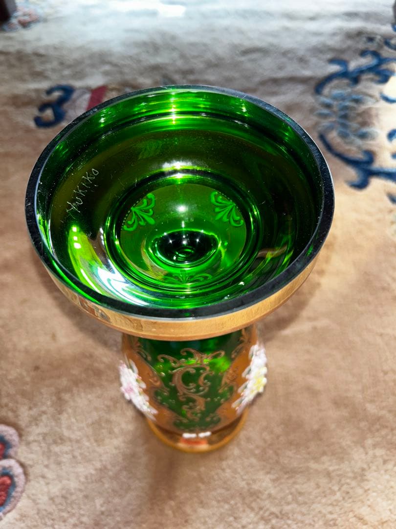 ベネチアグラス置き物　イタリア製　大型　グリーン