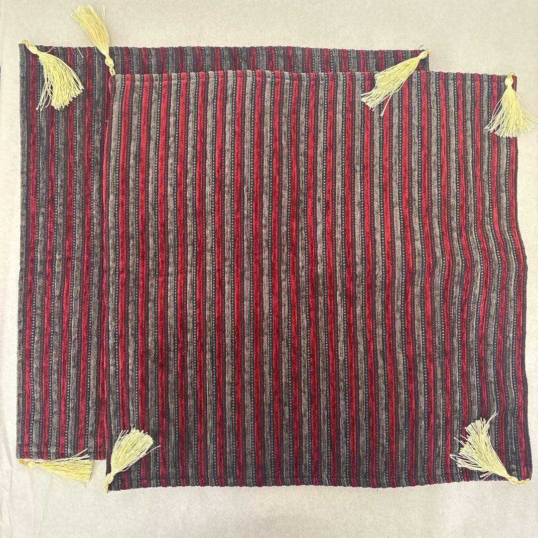 クッションカバー ストライプ ボーダー 赤 レッド グレー 2点