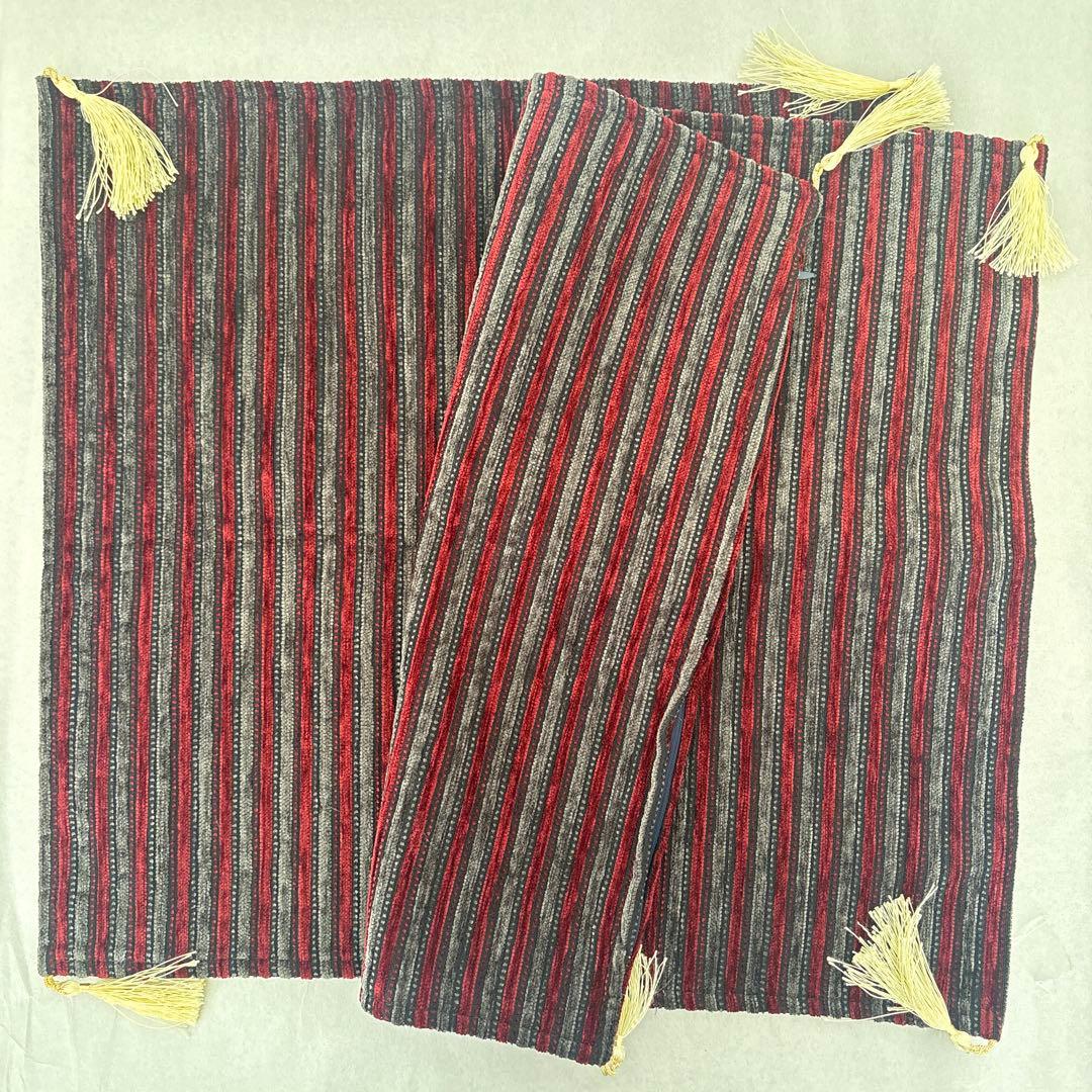 クッションカバー ストライプ ボーダー 赤 レッド グレー 2点