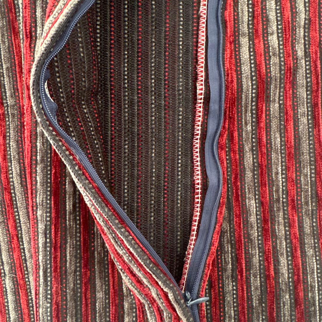 クッションカバー ストライプ ボーダー 赤 レッド グレー 2点