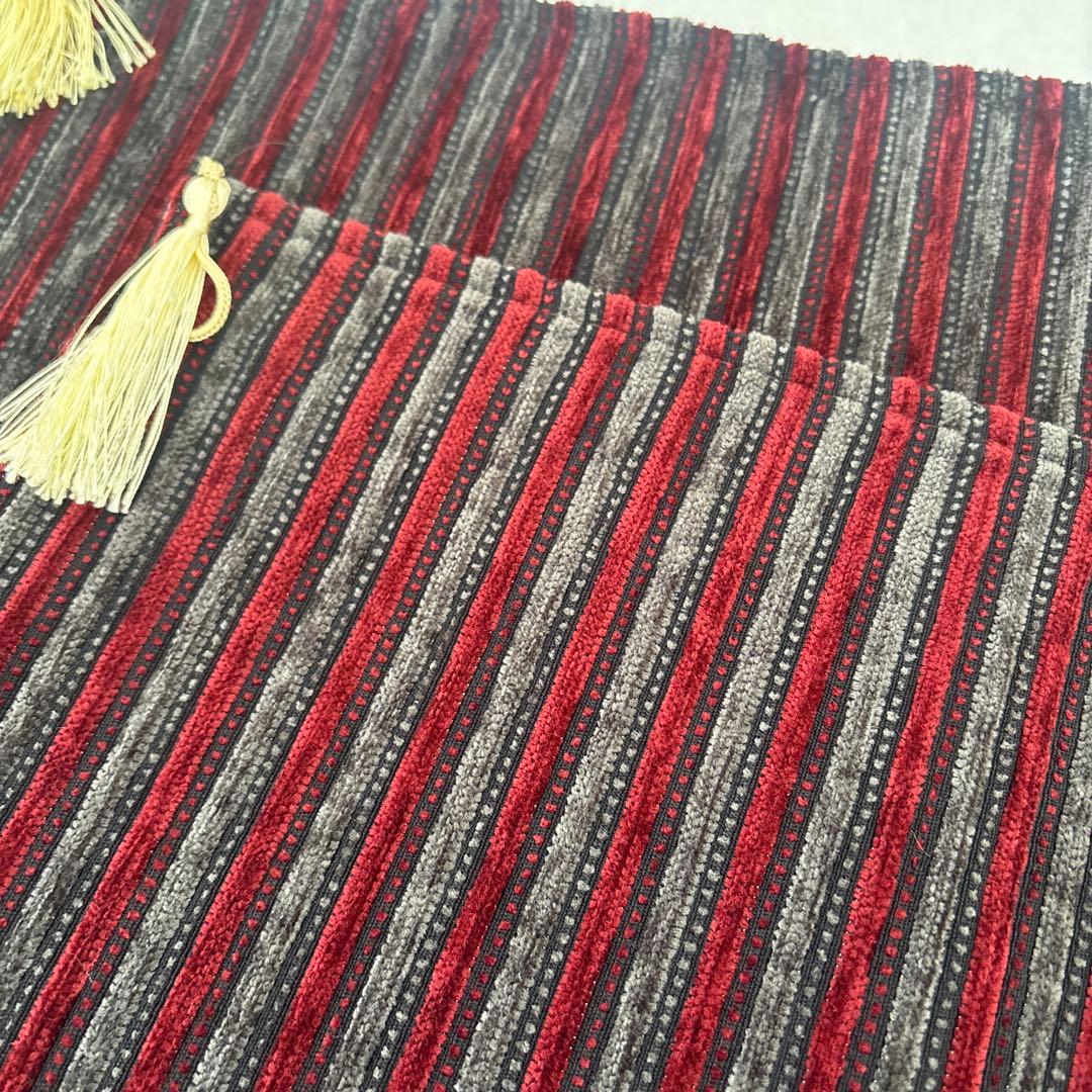 クッションカバー ストライプ ボーダー 赤 レッド グレー 2点