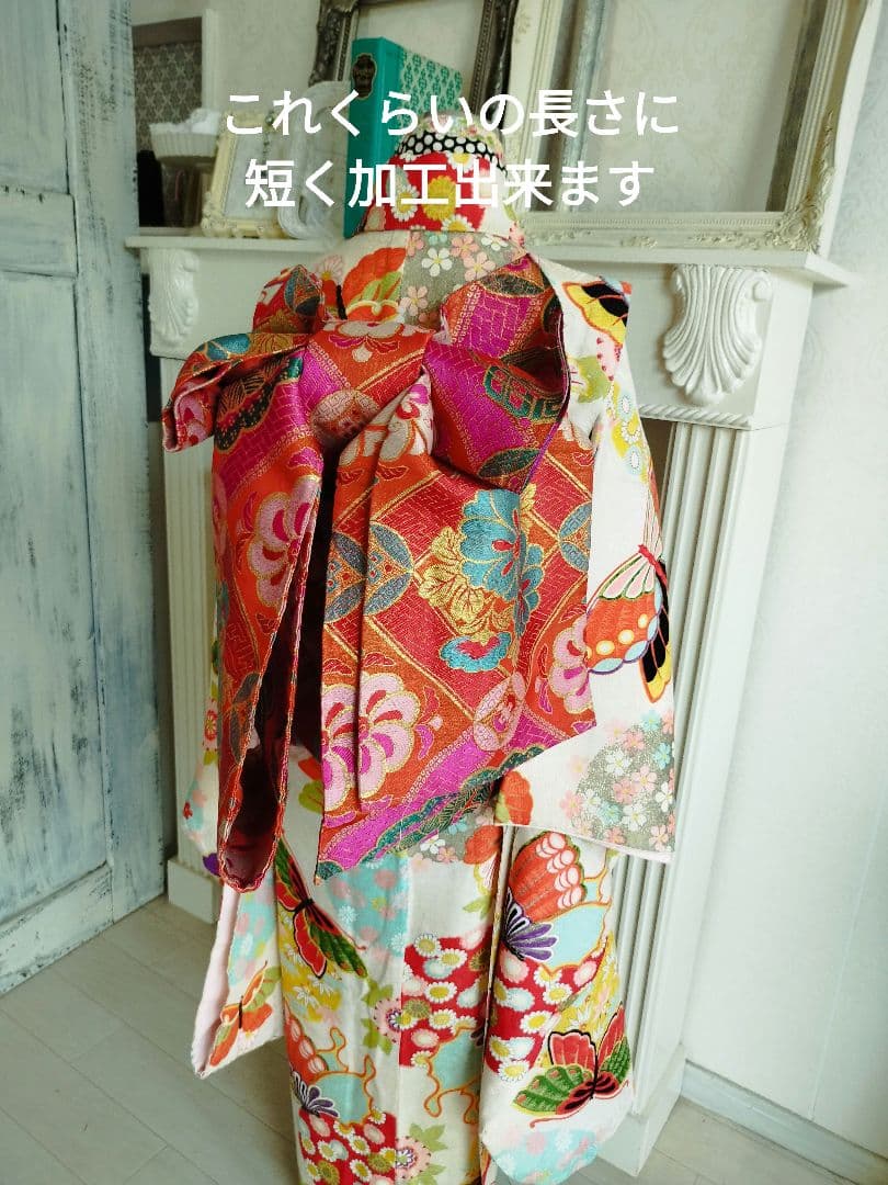 専用です☆大正浪漫アンティーク白系の着物にだらりの帯セット☆七五三ハーフ成人式