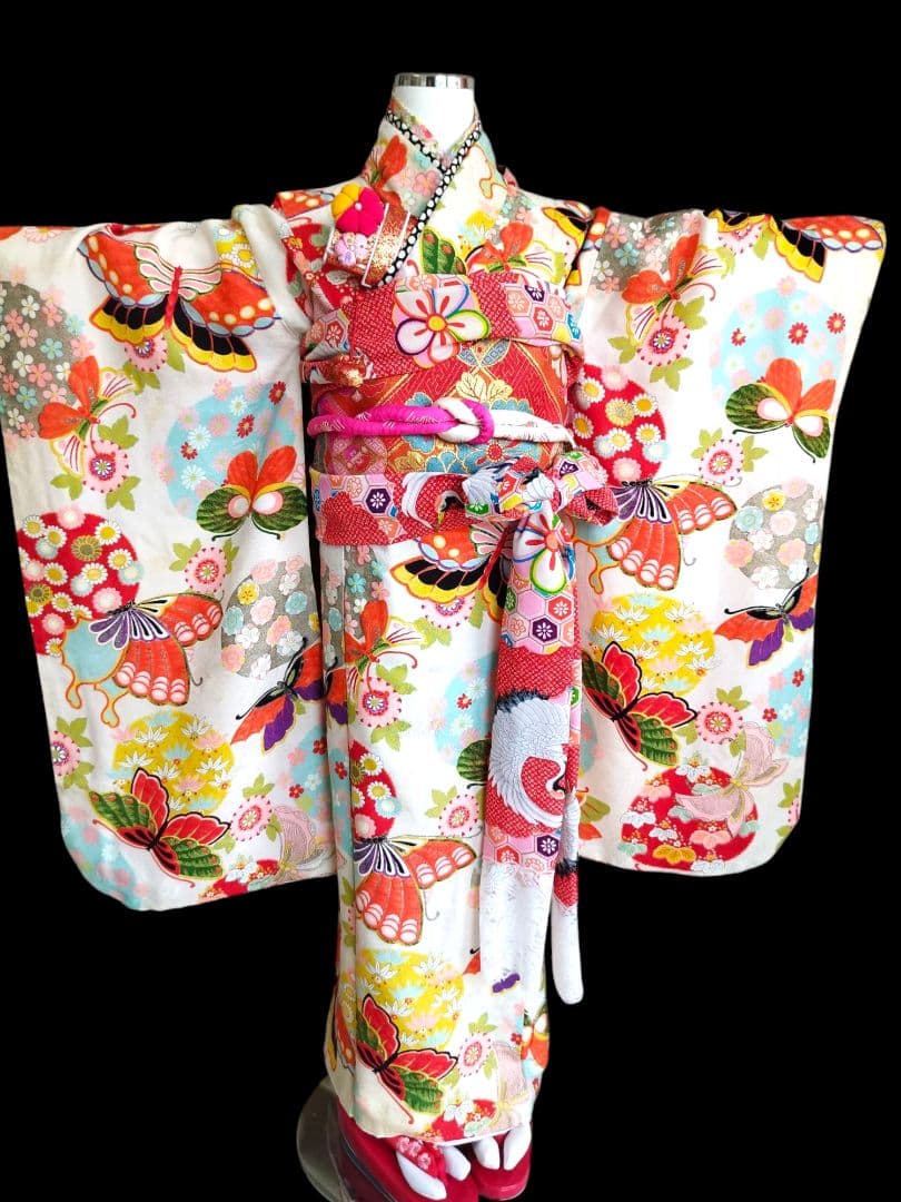 専用です☆大正浪漫アンティーク白系の着物にだらりの帯セット☆七五三ハーフ成人式