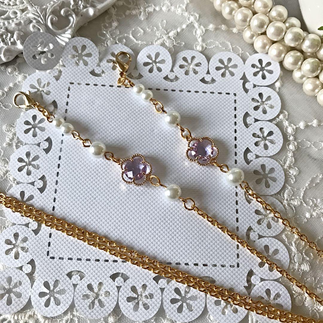 ♪410❤️ パール　ガラスストーン　花　マスクチェーン　マスク　メガネチェーン