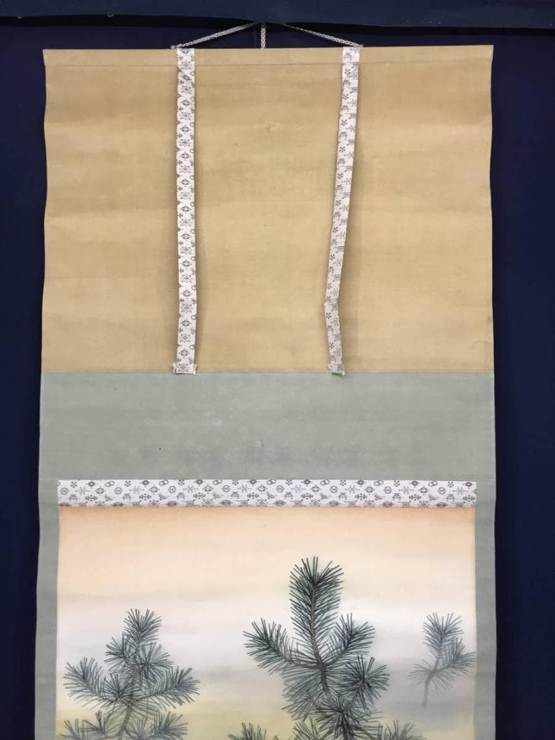 【真作】紅畝/若松図/松図/横物/掛軸/名家伝来/AC-462