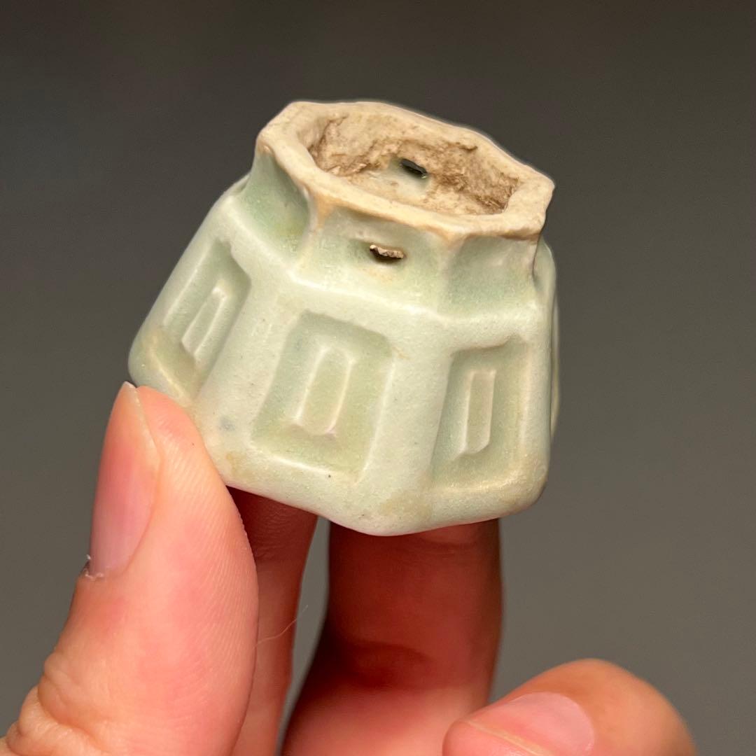 797.夢陶 青磁釉八角豆鉢2 点 ミニ鉢 盆栽鉢3.6*3.8*2.7cm