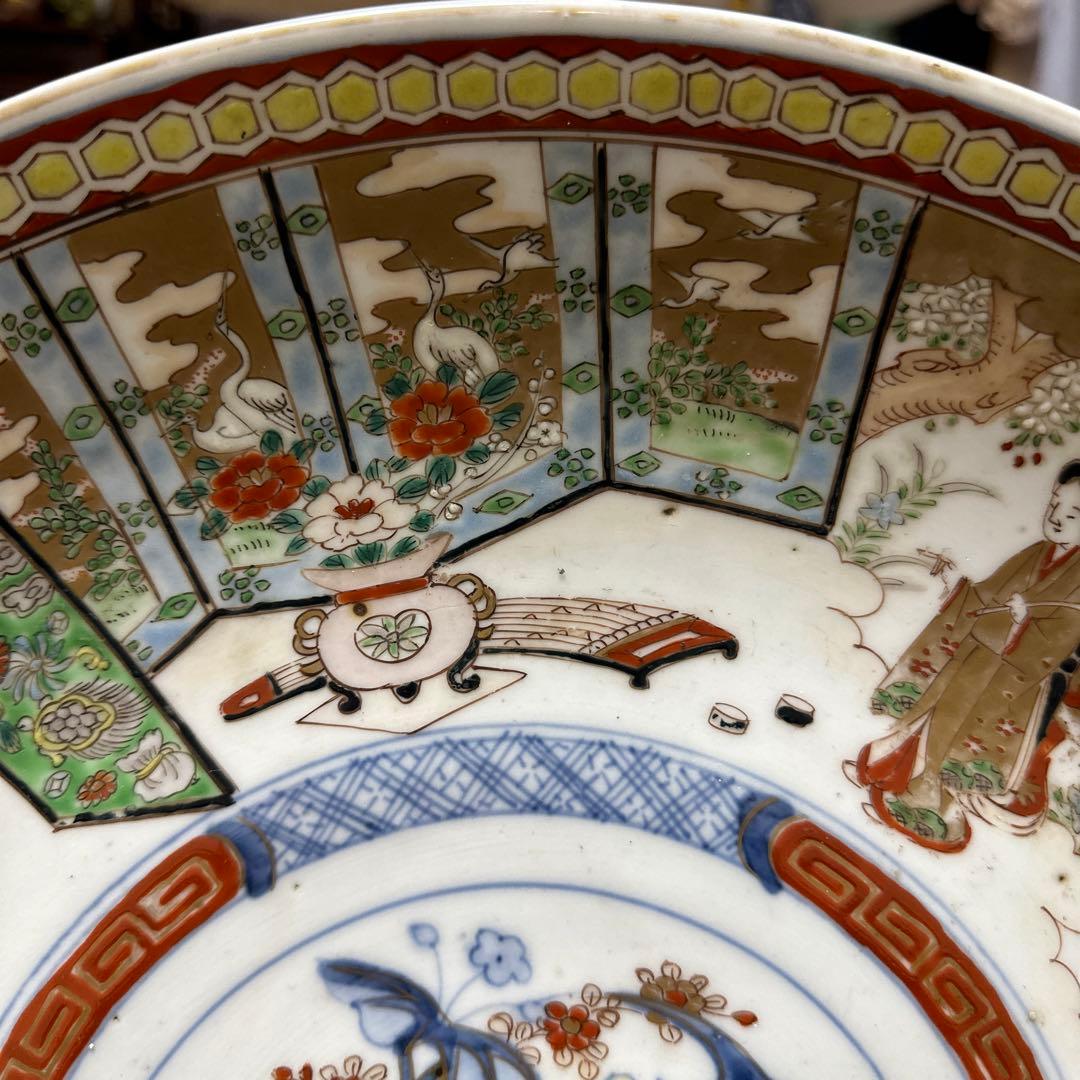 骨董品　古伊万里　有田焼　明治時代　錦手金彩色絵　飾り皿　大皿