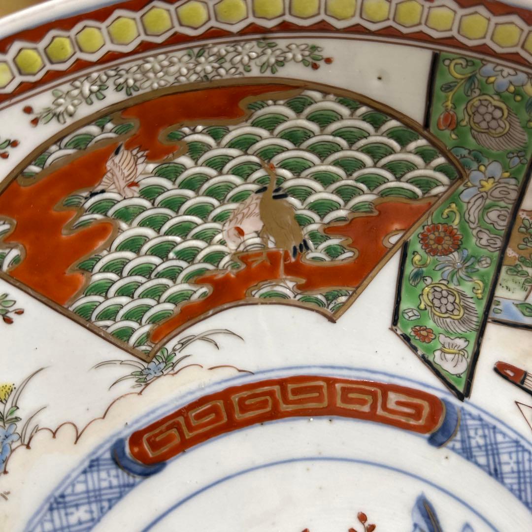 骨董品　古伊万里　有田焼　明治時代　錦手金彩色絵　飾り皿　大皿