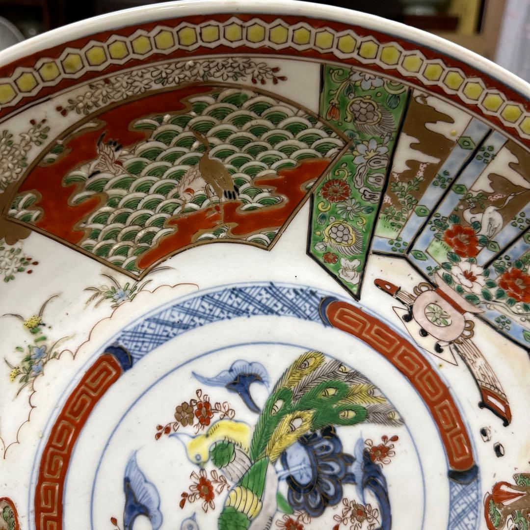 骨董品　古伊万里　有田焼　明治時代　錦手金彩色絵　飾り皿　大皿