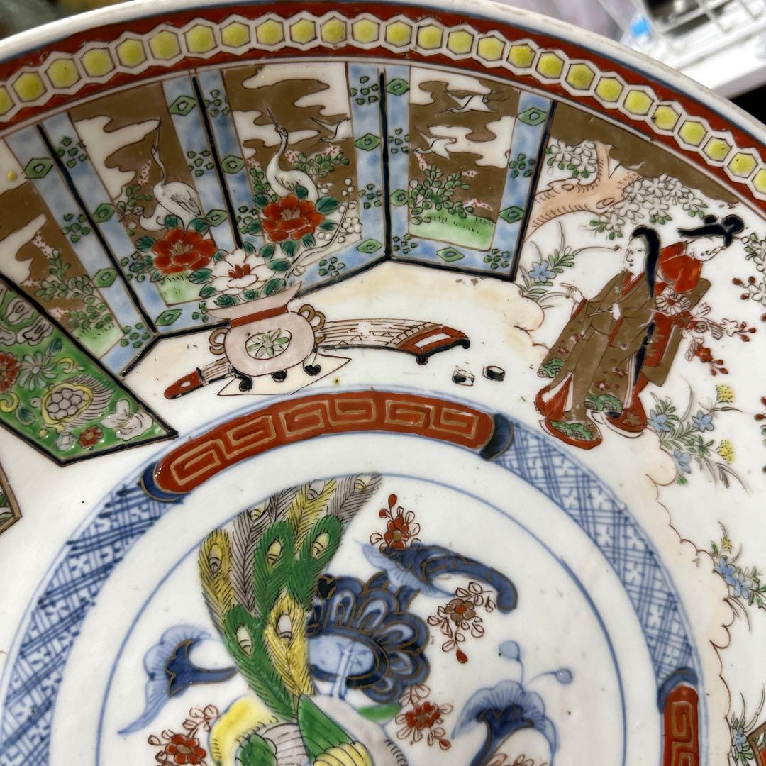 骨董品　古伊万里　有田焼　明治時代　錦手金彩色絵　飾り皿　大皿