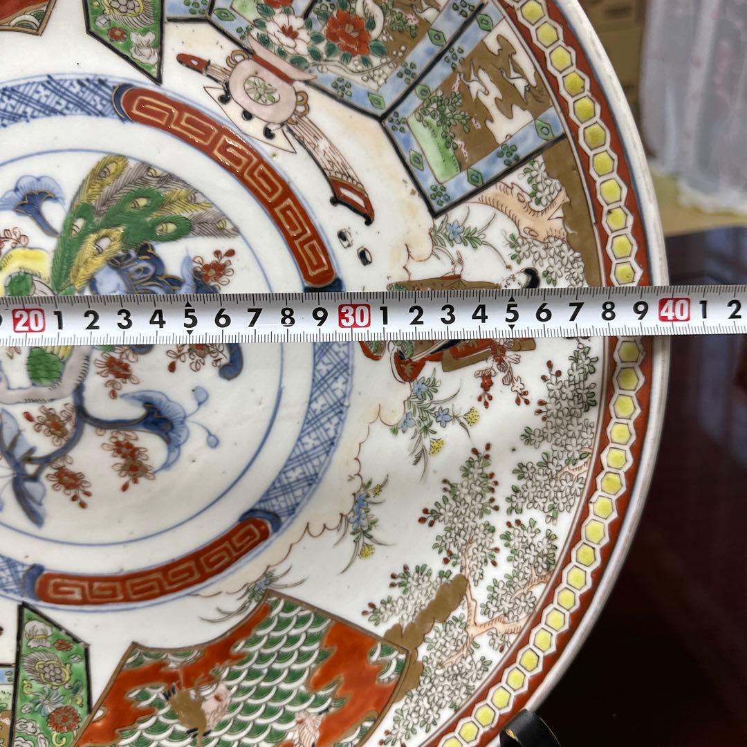 骨董品　古伊万里　有田焼　明治時代　錦手金彩色絵　飾り皿　大皿