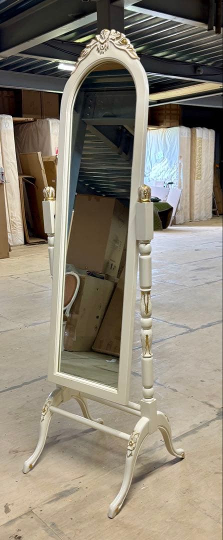 お値下げ！　クラシック ロココ調家具 アイボリー金箔 スタンドミラー