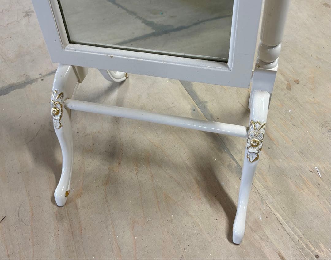 お値下げ！　クラシック ロココ調家具 アイボリー金箔 スタンドミラー