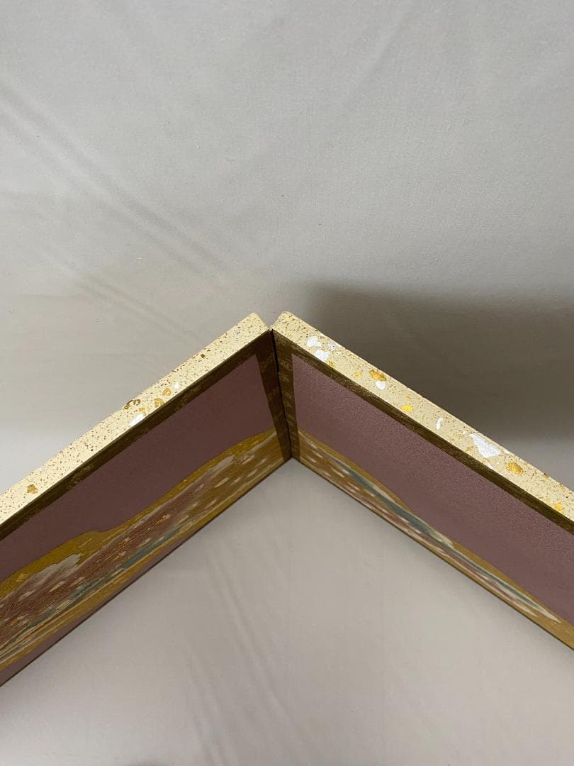 京友禅　孔雀 刺繍 二曲屏風 正絹　シルク　リメイク　京表具　Byobu