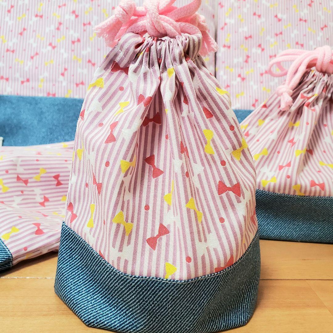 入園入学5点セット＊ストライプリボンパープル
