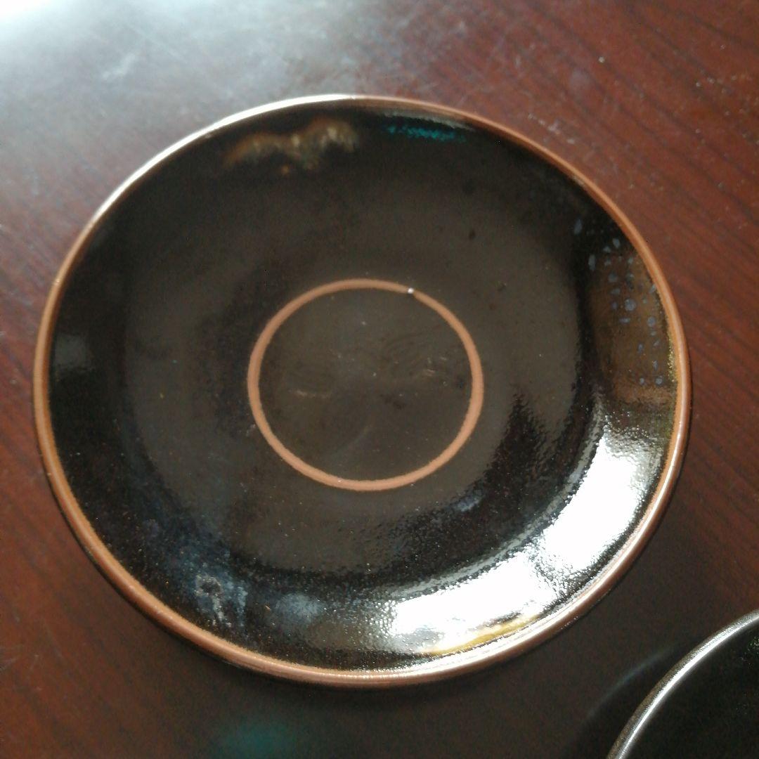 瀬戸焼　加藤華仙　黒釉皿　5枚　15cm　大正〜昭和初期