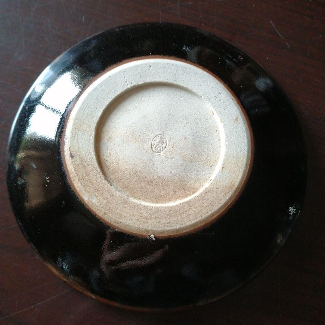 瀬戸焼　加藤華仙　黒釉皿　5枚　15cm　大正〜昭和初期