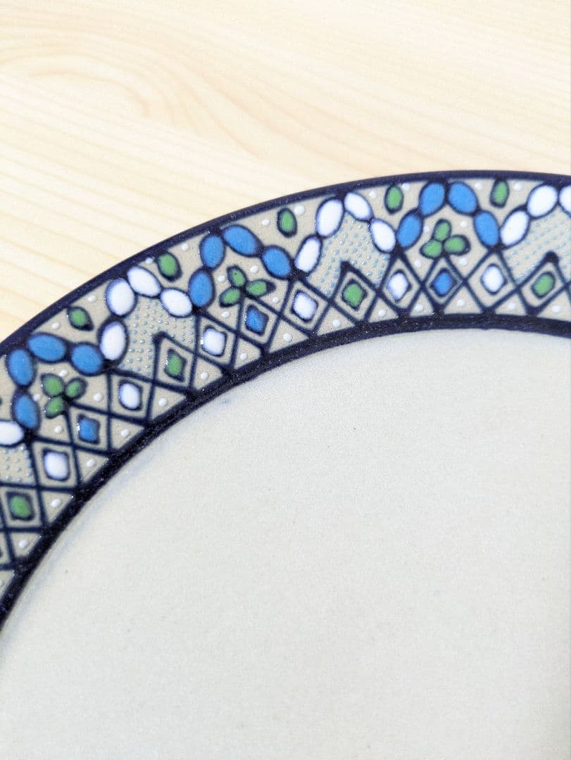 【未使用】Javier Servín メキシコ陶器 プレート モダン幾何学 青緑